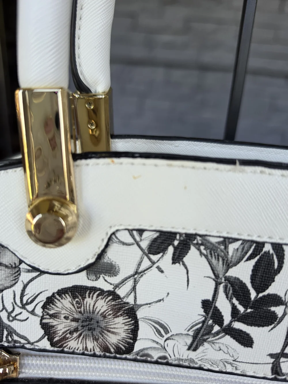 White & Black Floral Dome Satchel Handbag